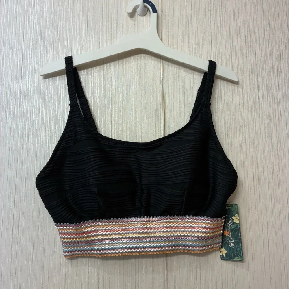 NWT Blooming Jelly Black High Waist Bikini Set Ribbed Crop Top Swimsuit M - Picture 2 of 9